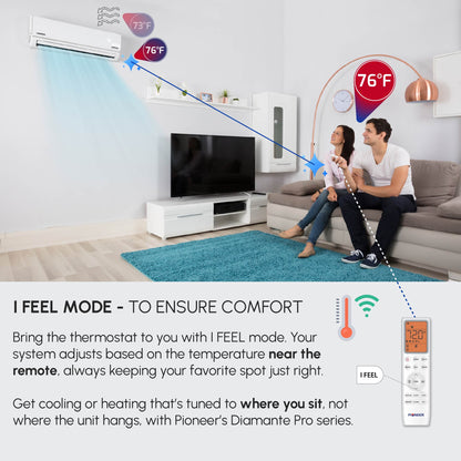 Pioneer Diamante Pro 24,000 BTU 21 SEER2 230V High-Wall Ductless Mini-Split Air Conditioner Inverter Heat Pump with 16 Ft. Kit - WYT024GLSI20RL