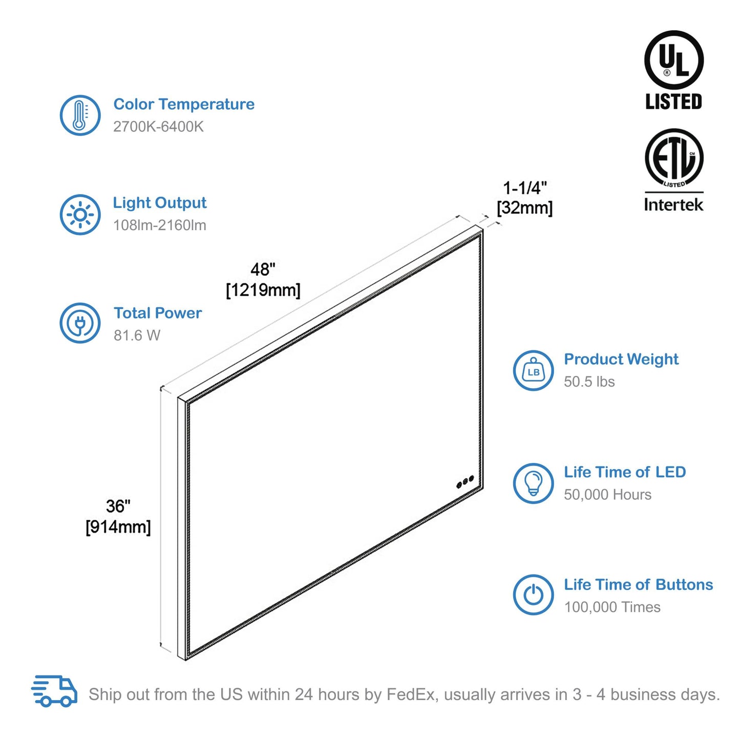 Blossom Stellar 48 Inch LED Mirror - LED M4 4836 MB