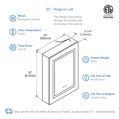 Blossom Vega – 20 Inches LED Medicine Cabinet - MCL4 2032L